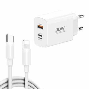 PD30W USB-C / Type-C + 8 Pin + USB Charger with Type-C to 8 Pin Date Cable(EU Plug)