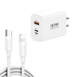 PD30W USB-C / Type-C + 8 Pin + USB Charger with Type-C to 8 Pin Date Cable(US Plug)