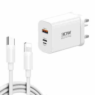 PD30W USB-C / Type-C + 8 Pin + USB Charger with Type-C to 8 Pin Date Cable(UK Plug)