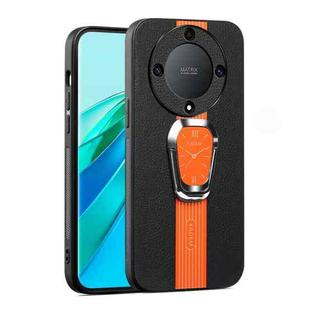 For Honor X40 Magnetic Litchi Leather Back Phone Case with Holder(Orange)