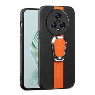 For Honor Magic5 Magnetic Litchi Leather Back Phone Case with Holder(Orange)