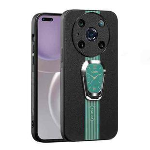 For Honor Magic4 Pro Magnetic Litchi Leather Back Phone Case with Holder(Green)