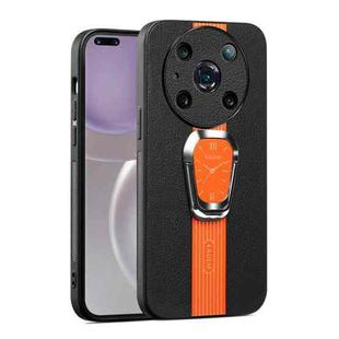 For Honor Magic4 Pro Magnetic Litchi Leather Back Phone Case with Holder(Orange)