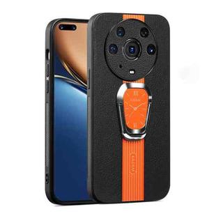 For Honor Magic3 Pro Magnetic Litchi Leather Back Phone Case with Holder(Orange)