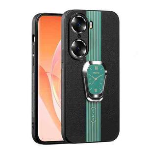 For Honor 60 Magnetic Litchi Leather Back Phone Case with Holder(Green)