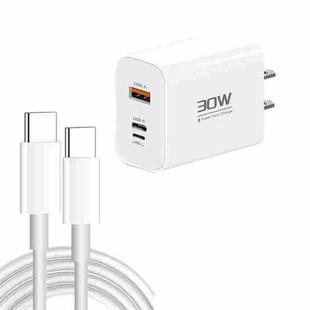 PD30W USB-C / Type-C + 8 Pin + USB Charger with Double Headed Type-C Data Cable(US Plug)