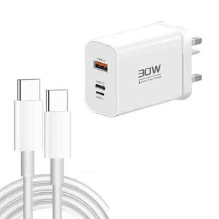 PD30W USB-C / Type-C + 8 Pin + USB Charger with Double Headed Type-C Data Cable(UK Plug)