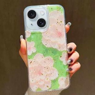 For iPhone 15 Plus Gold Foil Oil Painting Epoxy TPU Phone Case(White Plum)