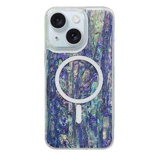 For iPhone 15 Shell Texture Multicolor MagSafe TPU Phone Case(Peacock Blue)