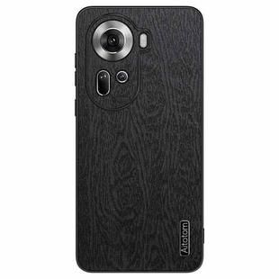 For OPPO Reno11  Global Tree Bark Leather Shockproof Phone Case(Black)