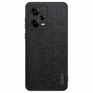 For Xiaomi Redmi Note 12 5G Global Tree Bark Leather Shockproof Phone Case(Black)