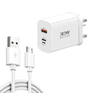 PD30W USB-C / Type-C + 8 Pin + USB Charger with USB to Micro USB Data Cable(UK Plug)