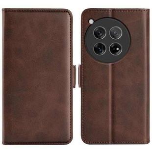 For OnePlus 12 Dual-side Magnetic Buckle Horizontal Flip Leather Phone Case(Brown)