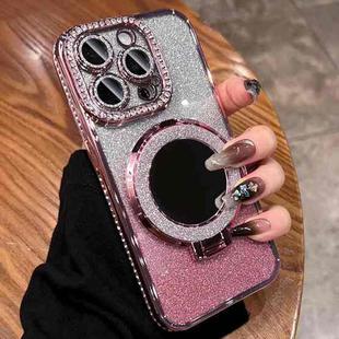 For iPhone 15 Pro MagSafe Rhinestone Mirror Glitter TPU Phone Case(Sakura Pink)