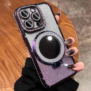 For iPhone 14 Pro Max MagSafe Rhinestone Mirror Glitter TPU Phone Case(Night Purple)