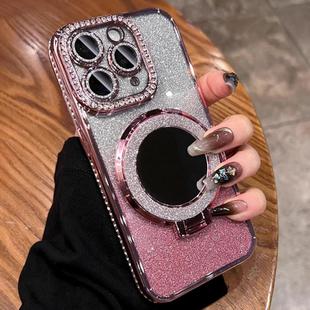 For iPhone 11 Pro Max MagSafe Rhinestone Mirror Glitter TPU Phone Case(Sakura Pink)