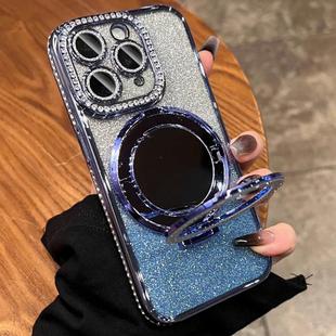 For iPhone 11 Pro Max MagSafe Rhinestone Mirror Glitter TPU Phone Case(Sierra Blue)
