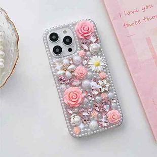 For iPhone 15 Pro Max Rose Hand-set Diamond PC Phone Case(Pink)