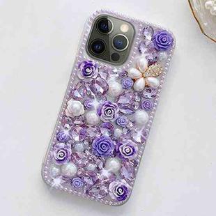 For iPhone 12 Pro Max Rose Hand-set Diamond PC Phone Case(Purple)