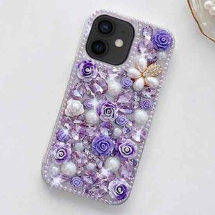 For iPhone 12 mini Rose Hand-set Diamond PC Phone Case(Purple)