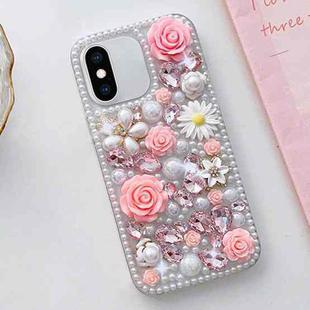 For iPhone XR Rose Hand-set Diamond PC Phone Case(Pink)