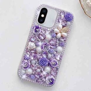 For iPhone XR Rose Hand-set Diamond PC Phone Case(Purple)