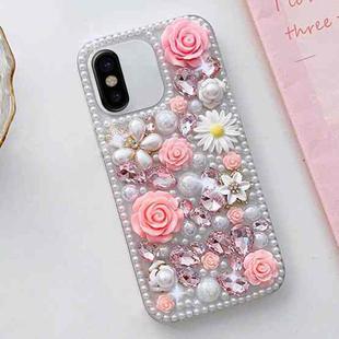 For iPhone X / XS Rose Hand-set Diamond PC Phone Case(Pink)