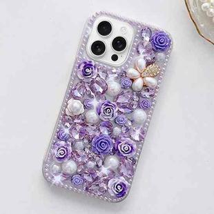 For iPhone 16 Pro Rose Hand-set Diamond PC Phone Case(Purple)