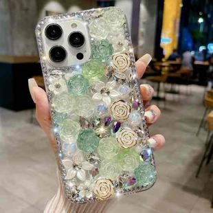 For iPhone 12 Pro Max Rose Hand-set Pearl Diamond PC Phone Case(Green)