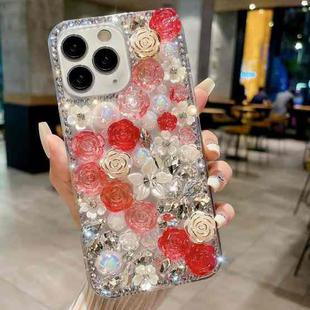 For iPhone 11 Pro Max Rose Hand-set Pearl Diamond PC Phone Case(Red)