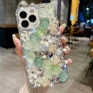 For iPhone 11 Pro Rose Hand-set Pearl Diamond PC Phone Case(Green)