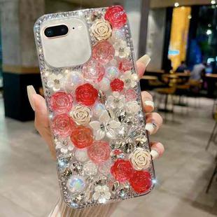 For iPhone 7 Plus / 8 Plus Rose Hand-set Pearl Diamond PC Phone Case(Red)