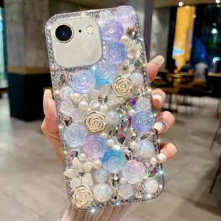 For iPhone 7 / 8  Rose Hand-set Pearl Diamond PC Phone Case(Blue)