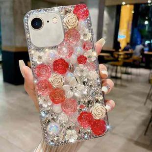 For iPhone 7 / 8  Rose Hand-set Pearl Diamond PC Phone Case(Red)