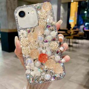 For iPhone 7 / 8  Rose Hand-set Pearl Diamond PC Phone Case(Apricot)