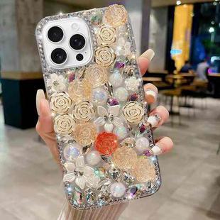 For iPhone 16 Pro Rose Hand-set Pearl Diamond PC Phone Case(Apricot)