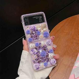 For Samsung Galaxy Z Flip5 Rose Hand-set Diamond PC Phone Case(Purple)