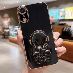 For iPhone XR Embrace Stars Electroplating Astronaut Holder Phone Case(Black)