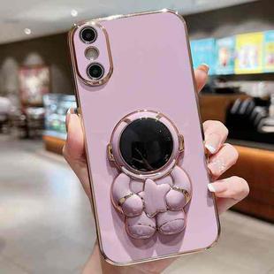For iPhone XS Max Embrace Stars Electroplating Astronaut Holder Phone Case(Purple)