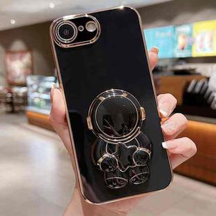 For iPhone SE 2022 / 7 / 8 Embrace Stars Electroplating Astronaut Holder Phone Case(Black)