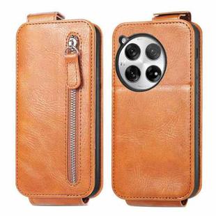 For OnePlus 12 Zipper Wallet Vertical Flip Leather Phone Case(Brown)
