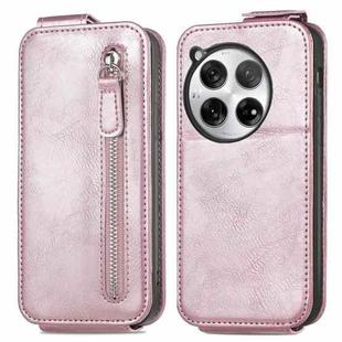 For OnePlus 12 Zipper Wallet Vertical Flip Leather Phone Case(Rose Gold)