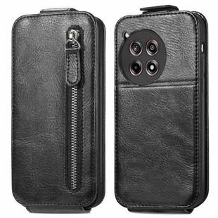 For OnePlus 12R Zipper Wallet Vertical Flip Leather Phone Case(Black)