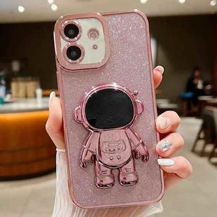 For iPhone 12 Glitter Electroplating Astronaut Holder Phone Case(Pink)