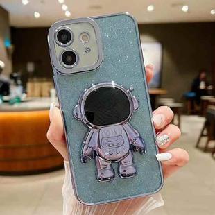 For iPhone 12 Glitter Electroplating Astronaut Holder Phone Case(Blue)