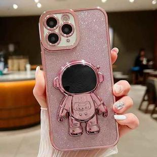 For iPhone 11 Pro Max Glitter Electroplating Astronaut Holder Phone Case(Pink)