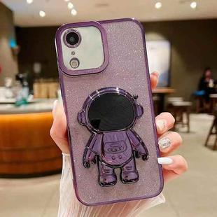 For iPhone XR Glitter Electroplating Astronaut Holder Phone Case(Purple)
