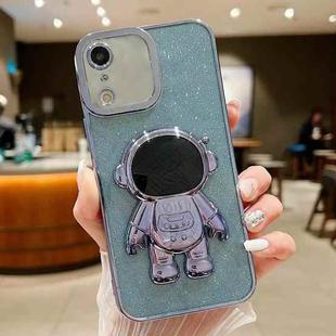 For iPhone XR Glitter Electroplating Astronaut Holder Phone Case(Blue)