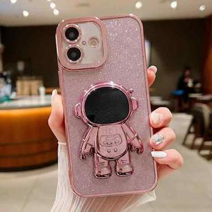 For iPhone 16 Glitter Electroplating Astronaut Holder Phone Case(Pink)