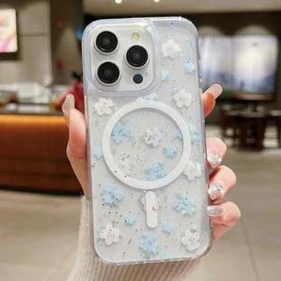 For iPhone 15 Pro Spring Garden MagSafe TPU Phone Case(F06 Blue White Flowers)